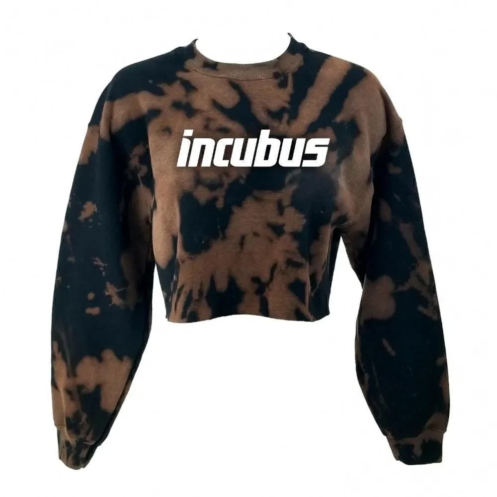INCUBUS Acid Wash Cropped Crop Top Long Sleeve Crewneck Sweatshirt y2k 90s Punk - Picture 1 of 3